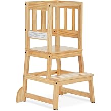 Dream On Me 2-in-1 Funtastic Tower and Step Stool, Toddler Step Tower for Learning & Play, Safety Rails, Anti-Skid Pads, Non-Slip Strips & Stabilizer Fins for Safe Counter Activities - Natural