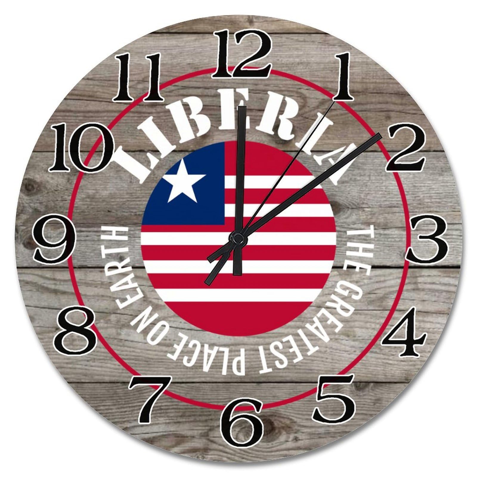 Horloge murale en bois silencieuse motif drapeau Libéria