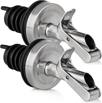GREENOLIVE Replacement Oil Dispenser Spout for .6 Bottle Opening - Pourer Dimensions 3.25H x 1.25L x 1.25W - Stainless Steel Automatic Closure Keeps Oil Fresh Set of 2