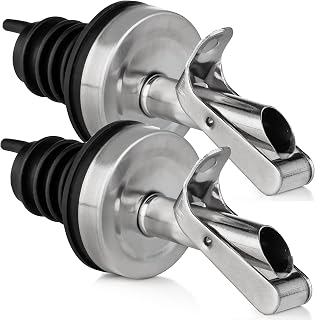 GREENOLIVE Replacement Oil Dispenser Spout for .6” Bottle Opening - Pourer Dimensions 3.25”H x 1.25”L x 1.25”W - Stainless Steel Automatic Closure Keeps Oil Fresh (Set of 2)