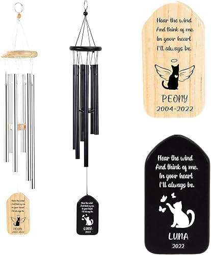 Carillón de viento personalizado conmemorativo para gato, nombre de mascota personalizado, regalo de recordatorio de condolencia de gato, recuerdo