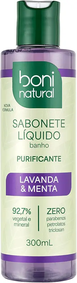 Sabonete Líquido de Lavanda e Menta, Vegano e Natural, Altamente Hidratante e Perfumado, Boni Natural, 300ml