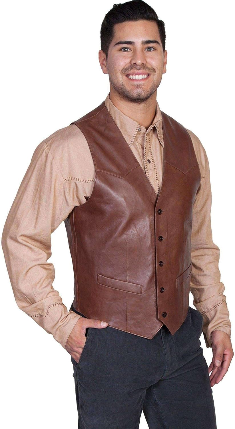 Scully Men's Lambskin Leather Western Vest Chocolate 46 R