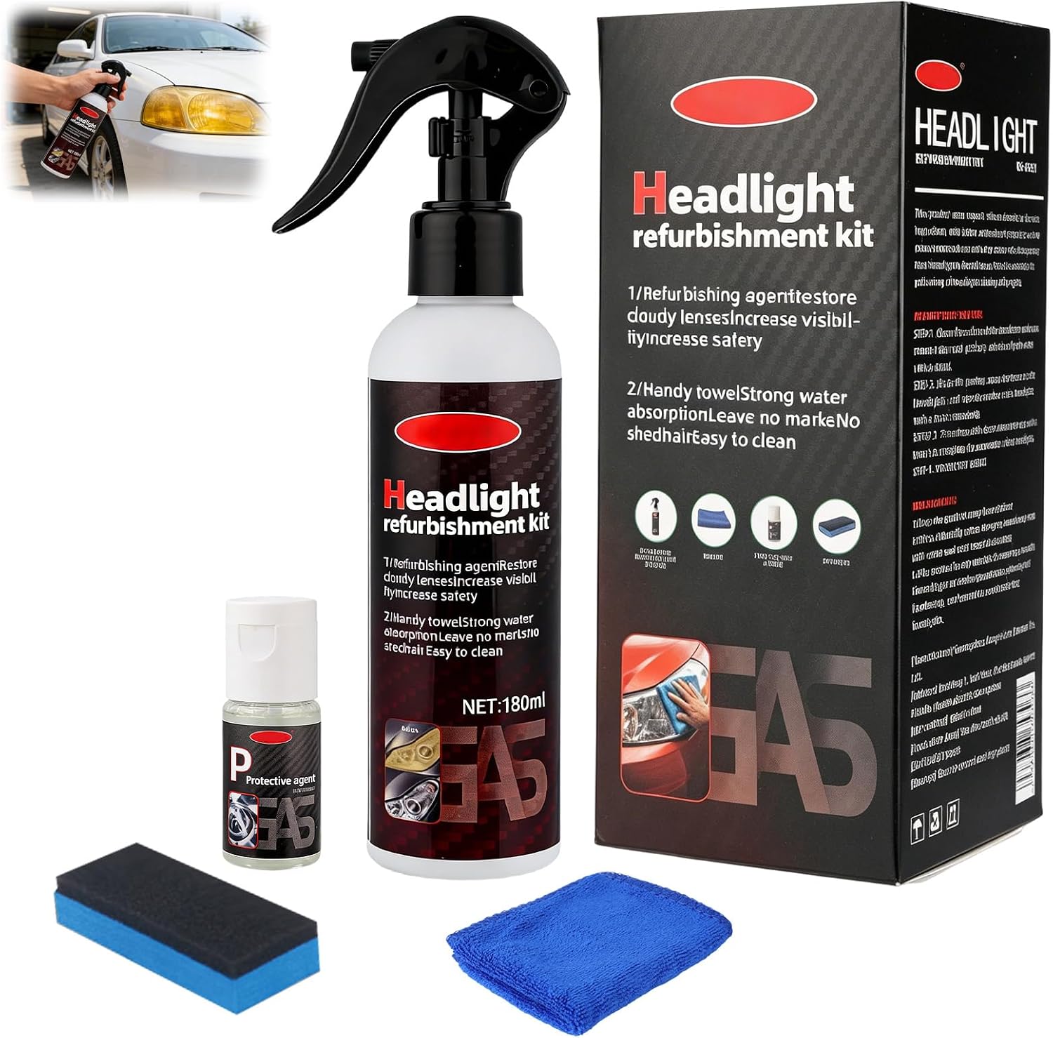 Professional Car Headlight Restoration Kit, 2026 New Multifunctional Headlight Cleaner & Polishing Spray, Quick-Acting Oxidation Remover for Vehicle Detailing & Maintenance, 1 Set