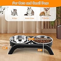 Vista 4 de Tazones elevados para gatos, soporte elevado antivómitos con 2 tazones gruesos de acero inoxidable, antideslizantes, para gatos y cachorros pequeños