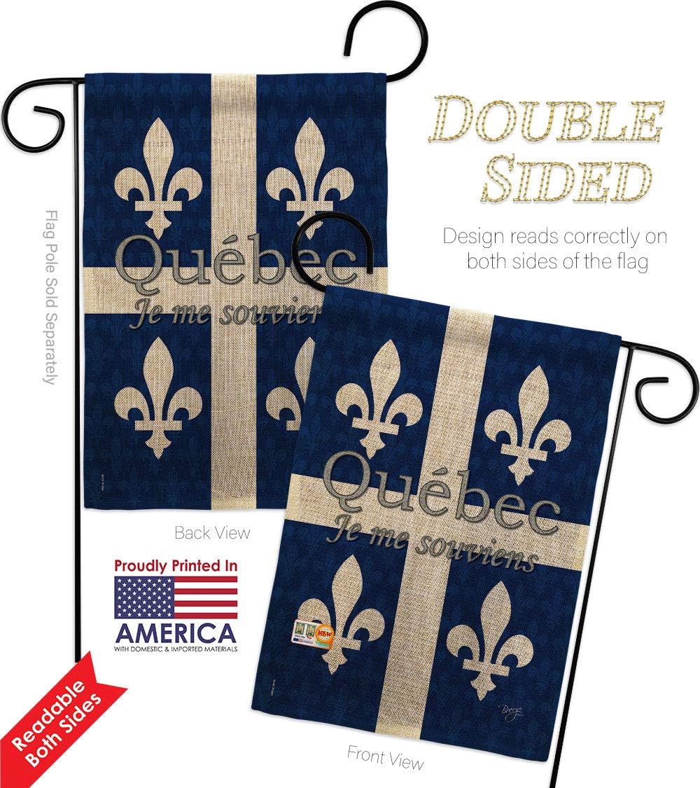 Quebec Burlap Garden Flag Set Wall Holder Regional Canada Provinces Canadian Territories Region Country Particular Area Small Decorative Gift Yard House Banner Double-Sided Made In USA 13 X 18.5
