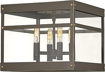 Hinkley 2803OZ Porter-Four Light Outdoor Medium Flush Mount, Oil Rubbed Bronze Finish with Clear Glass, 12.00x12.00x12.00
