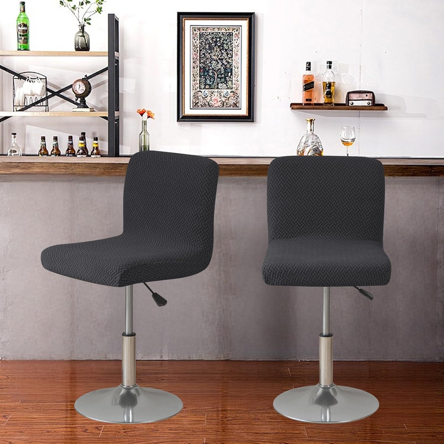 FUANGUI Bar Stool Covers Set of 4, Rectangle Stretch Bar Stool Chair Cover Slipcovers, Counter Stool Bar Chair Covers for Kitchen Pub Dining Room Retro Style Home Deco-T-Off White