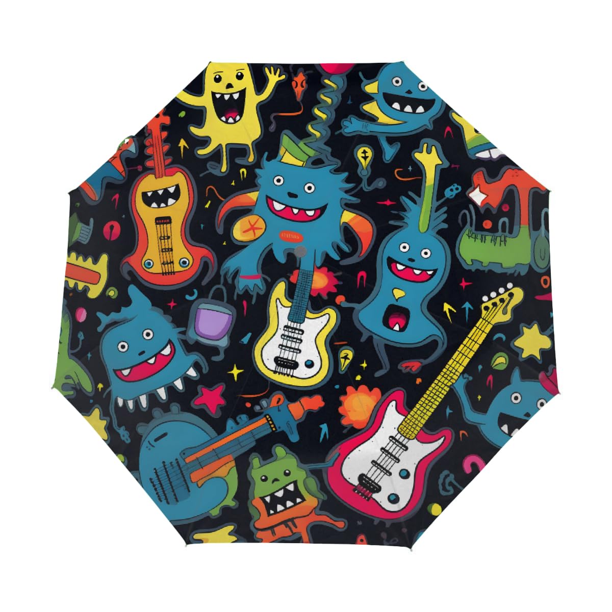 Paraguas plegable con cierre automático, guitarra loca, moderna, abstracta, hiphop, música juvenil, arte callejero, resistente a los rayos UV, automático, portátil, ligero, paraguas de lluvia