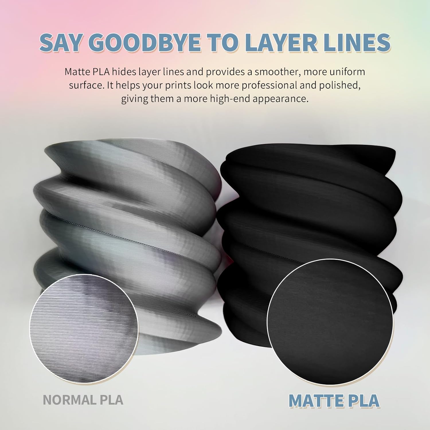 OVERTURE 3D Printer Filament 2kg, Matte PLA Filament Fit Most FDM 3D Printers, 1kg per Spool, Pack of 2, Matte PLA Matte Black+Matte PLA Matte Light Gray