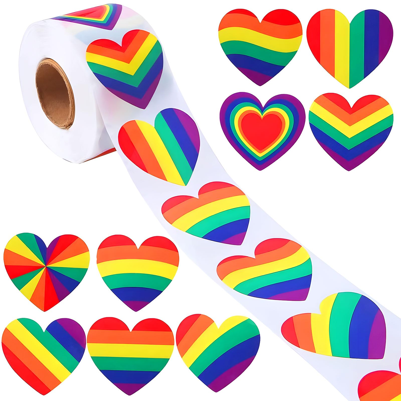 500Pcs Pride Rainbow Heart Stickers, 5Inch Pride Stickers Decorations, LGBTQ+ Flag Colored Labels for Crafts, Gifts, Laptops, Water Bottles, Envelopes Decor
