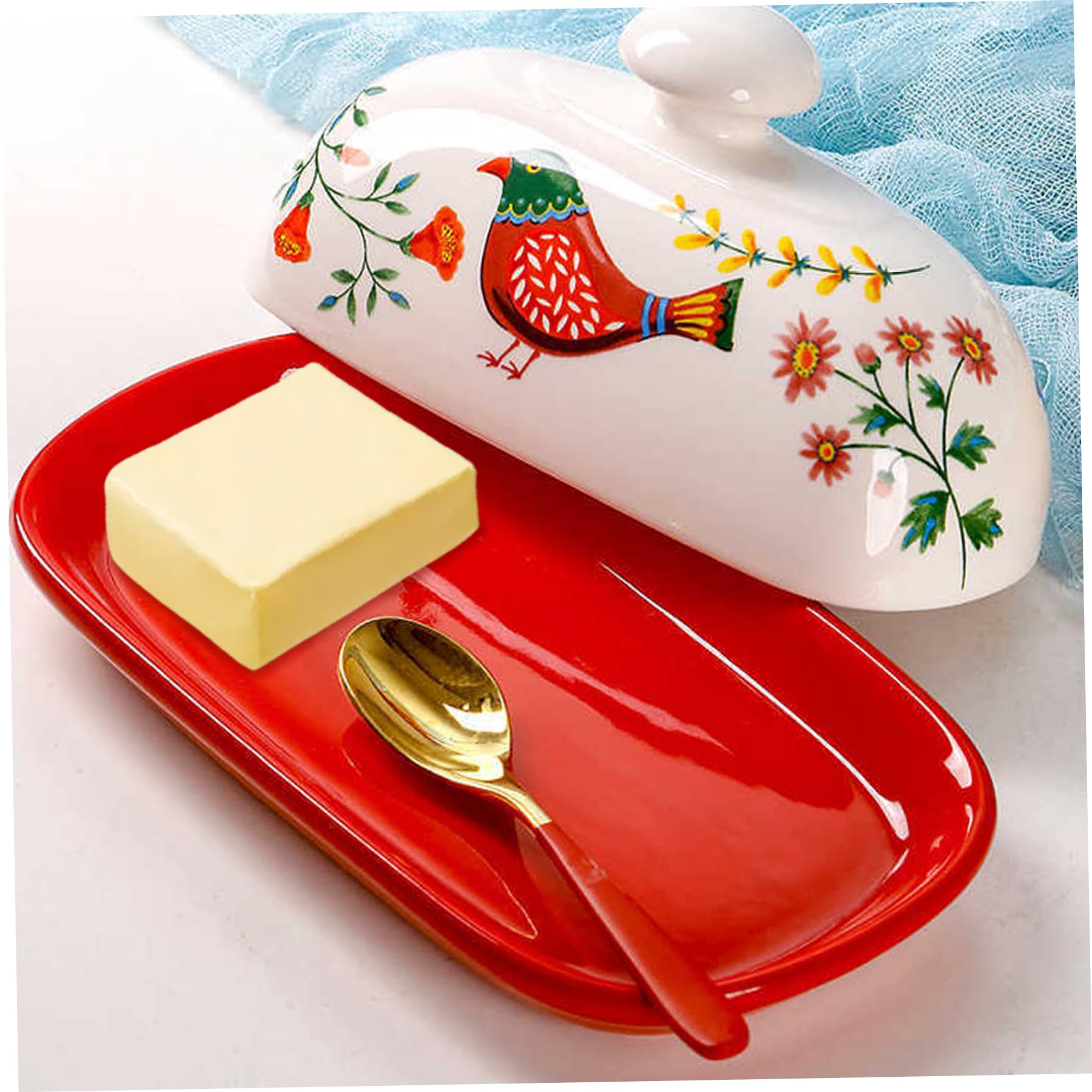 Buttergericht mit Deckelkeramik, elegantes Blumenmuster Buttergericht Buttergericht mit Deckel Keramik Kreatives Buttergericht mit rutschloser Bodenkäseschachtel Buttergerichte für Küche, Restauran
