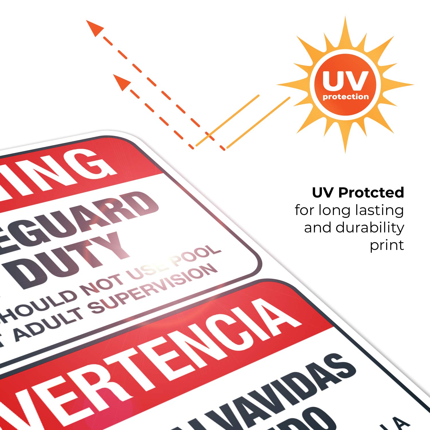 Bilingual No Lifeguard On Duty Sign, Spanish English, 18x24 Inches, Rust Free .063 Aluminum, Fade Resistant, Easy Mounting, Indoor/Outdoor Use, Made in USA