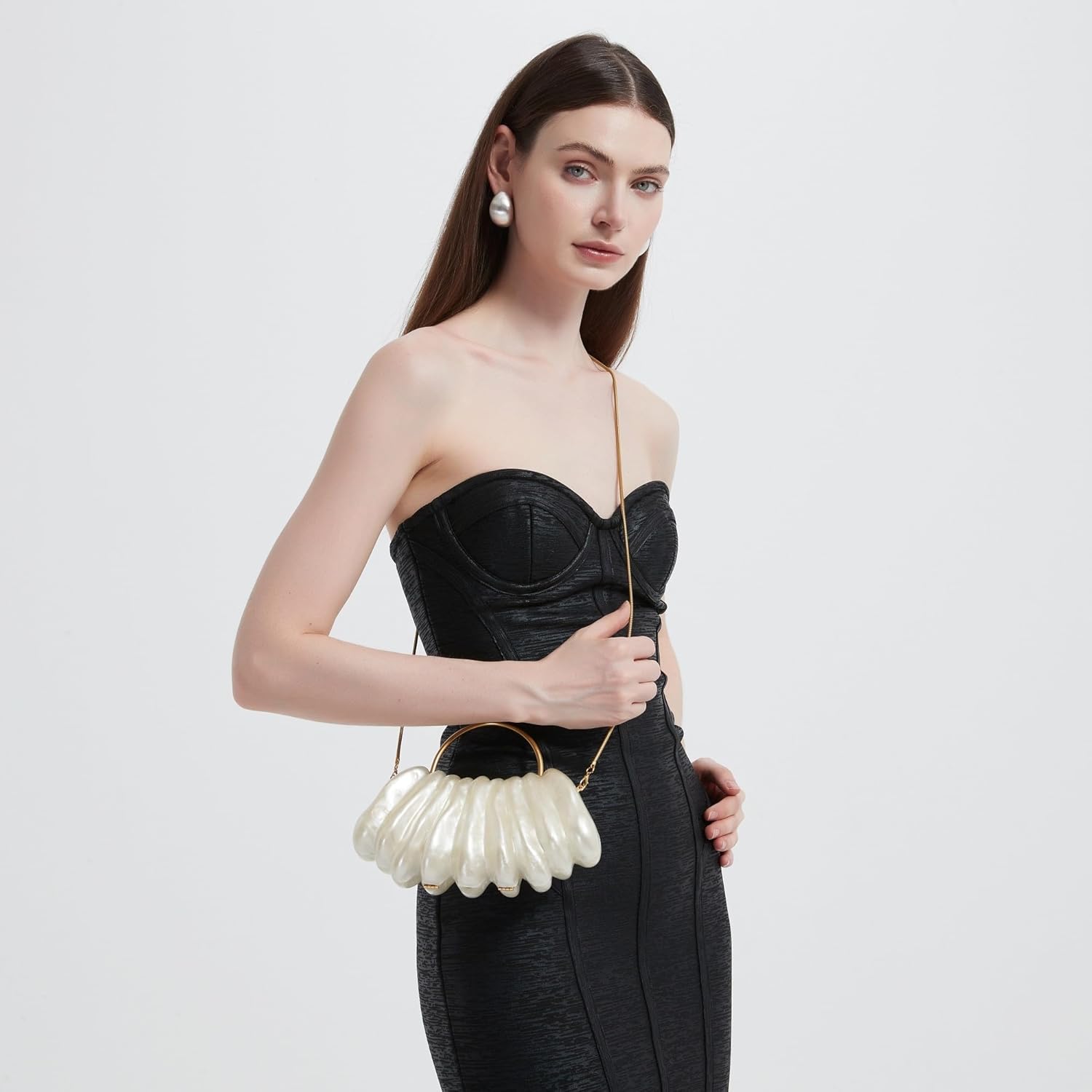 Women Acrylic Shell Shaped Clutch Luxury Marble Acrylic Evening Handbag Unique Chain Shoulder Bag Wedding Party Purses - Image 3