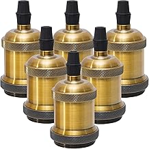 E27 Vintage Lamp Holder, 6 Pcs Ceramic Lamp Holder Adapter, Retro Edison Lamp Holder, DIY Chandeliers for Homes, Offices, Bars, Restaurants (Antique Brass)