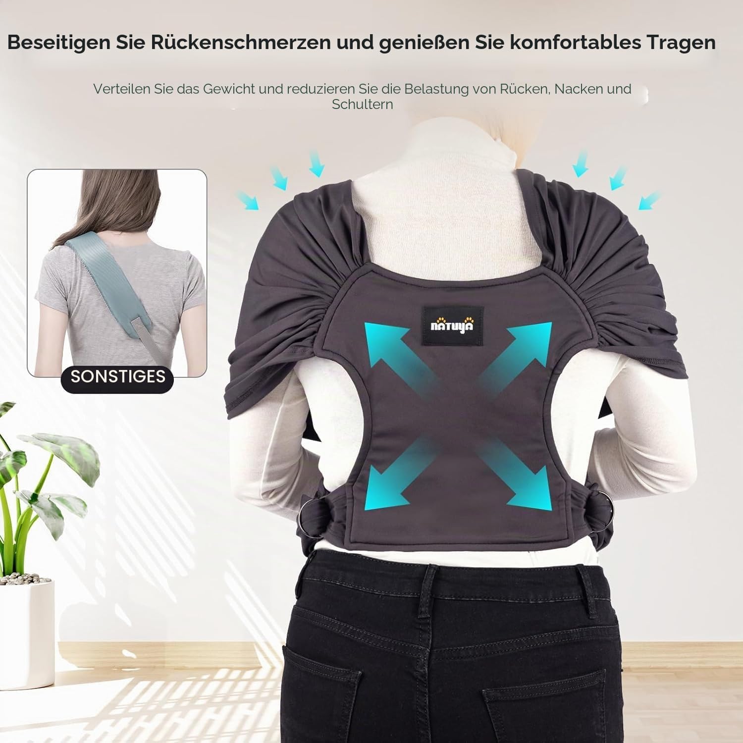 NATUYA Hundetragetasche, leichte freihändige Welpen-Tragetasche, Anti-Angst-Katzenschlinge, größenverstellbar, Premium-Hundetragetasche, Sling Warp (Drak Grey)