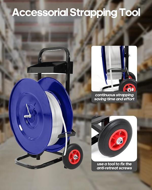Strapping Dispenser, Strapping Cart, Heavy Duty Banding Cart Equipped with Anti-Retreat Pulleys with 50 Packing Buckle Free, Strapping Dispenser Cart for PET Strapping Roll/PP Strapping Roll Coil by FAHKNS - Image 4