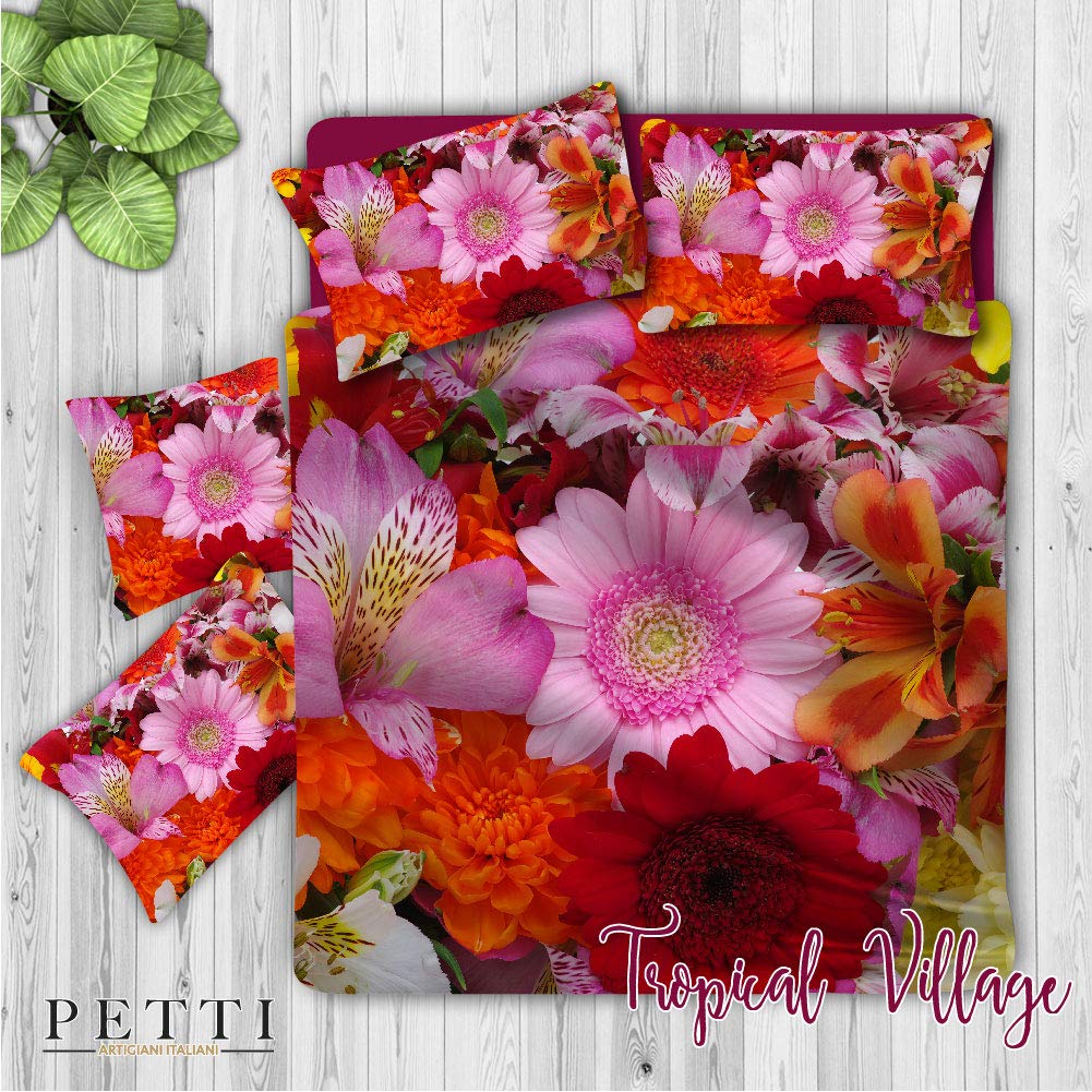 PETTI Artigiani Italiani Duvet Cover, Bedding Set, Satin, 100% Made in Italy, Tropical Village, Super King (250x200 cm) - Image 4
