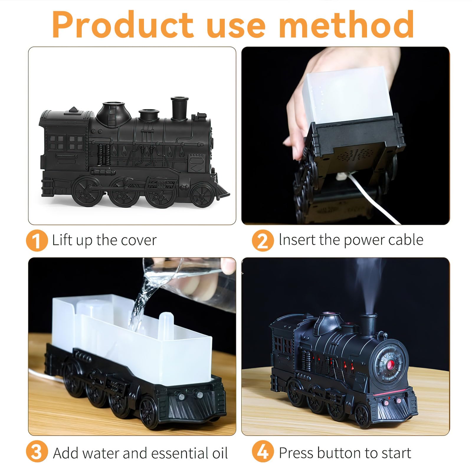 Diffusori per oli essenziali, 300 ml, diffusore Magic Train, grande diffusore per aromaterapia con telecomando, umidificatore ad ultrasuoni con spegnimento automatico, per ufficio e camera da letto