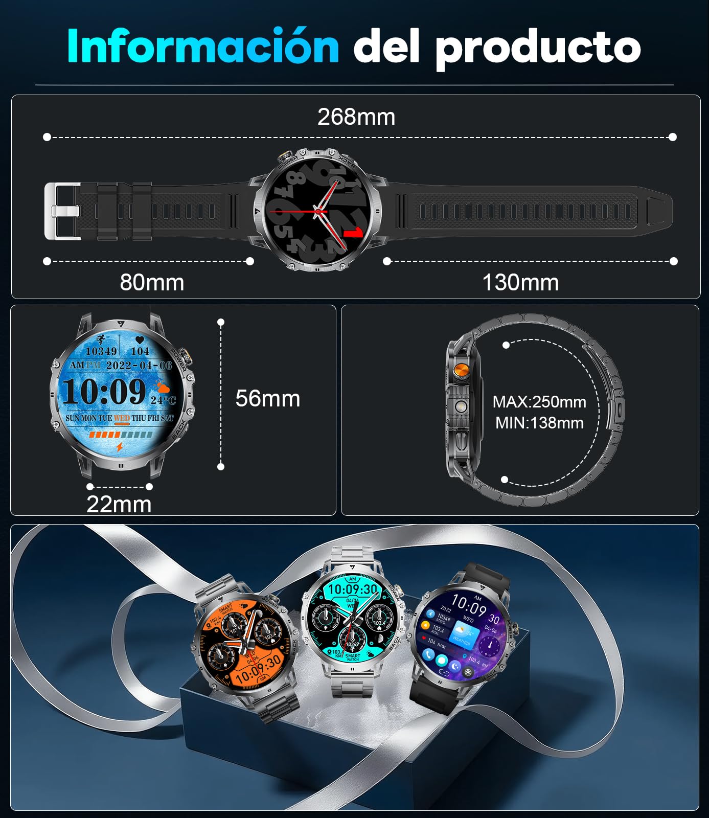 Reloj Inteligente Hombre con 1000mAh/LED Linterna, 1.85" HD Smartwatch Hombre con Llamadas Bluetooth, Frecuencia Cardíaca, Monitor de Sueño, IP68 Impermeable, 100+ Deportivos para Android iOS