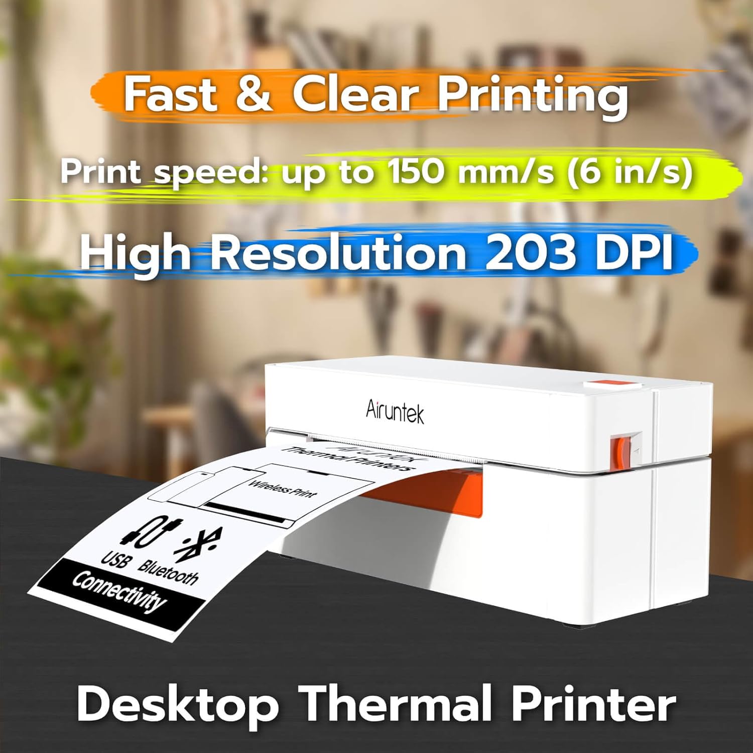 Wireless Bluetooth Thermal Label Printer A81pro, 4x6 Shipping Label Maker, 203dpi, Highspeed 150mm/s, Works with Phone App, Windows & Mac, Ink-Free Printing for Home Office & Small Business