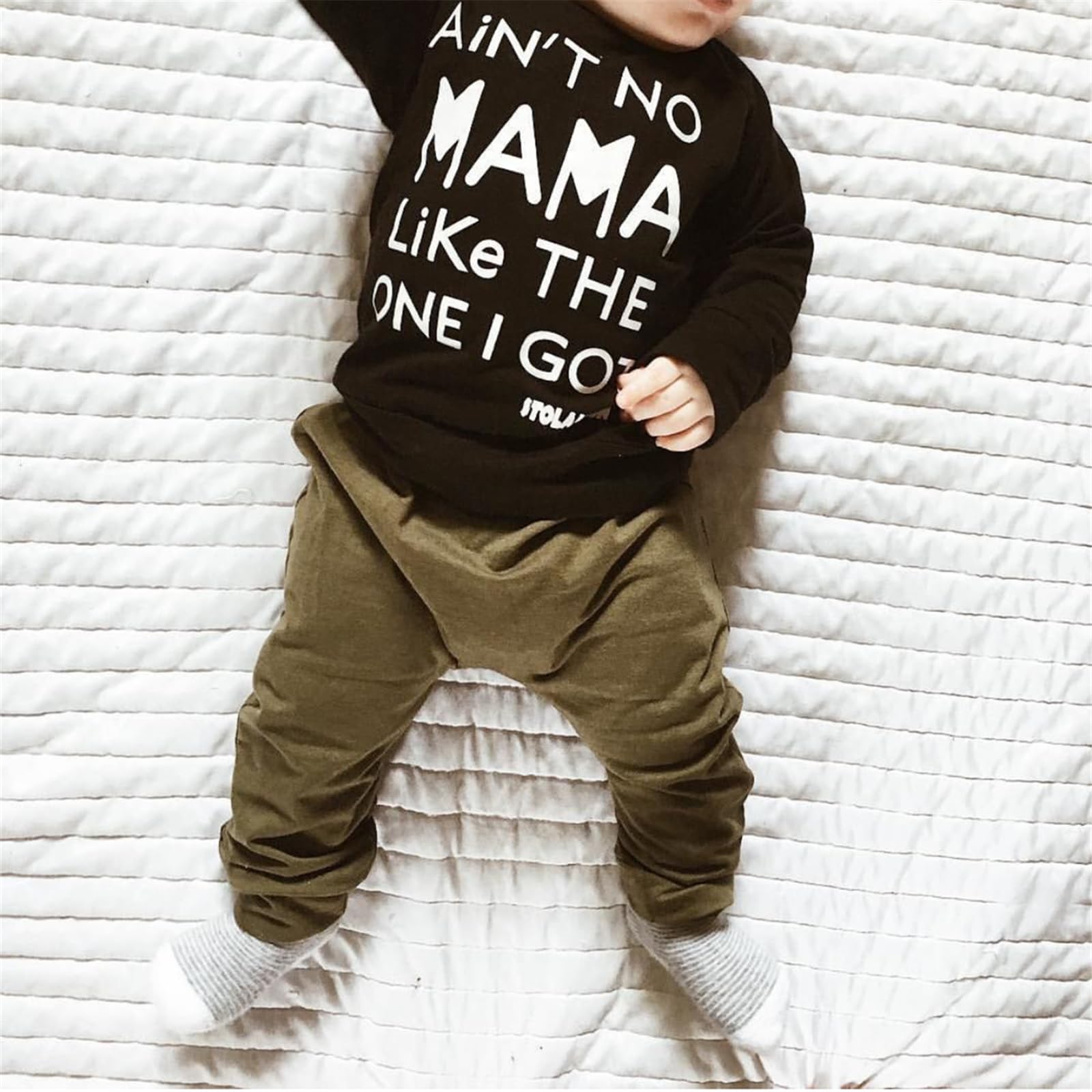 Conjunto de ropa para bebé niño pequeño con letras impresas, parte superior y pantalón