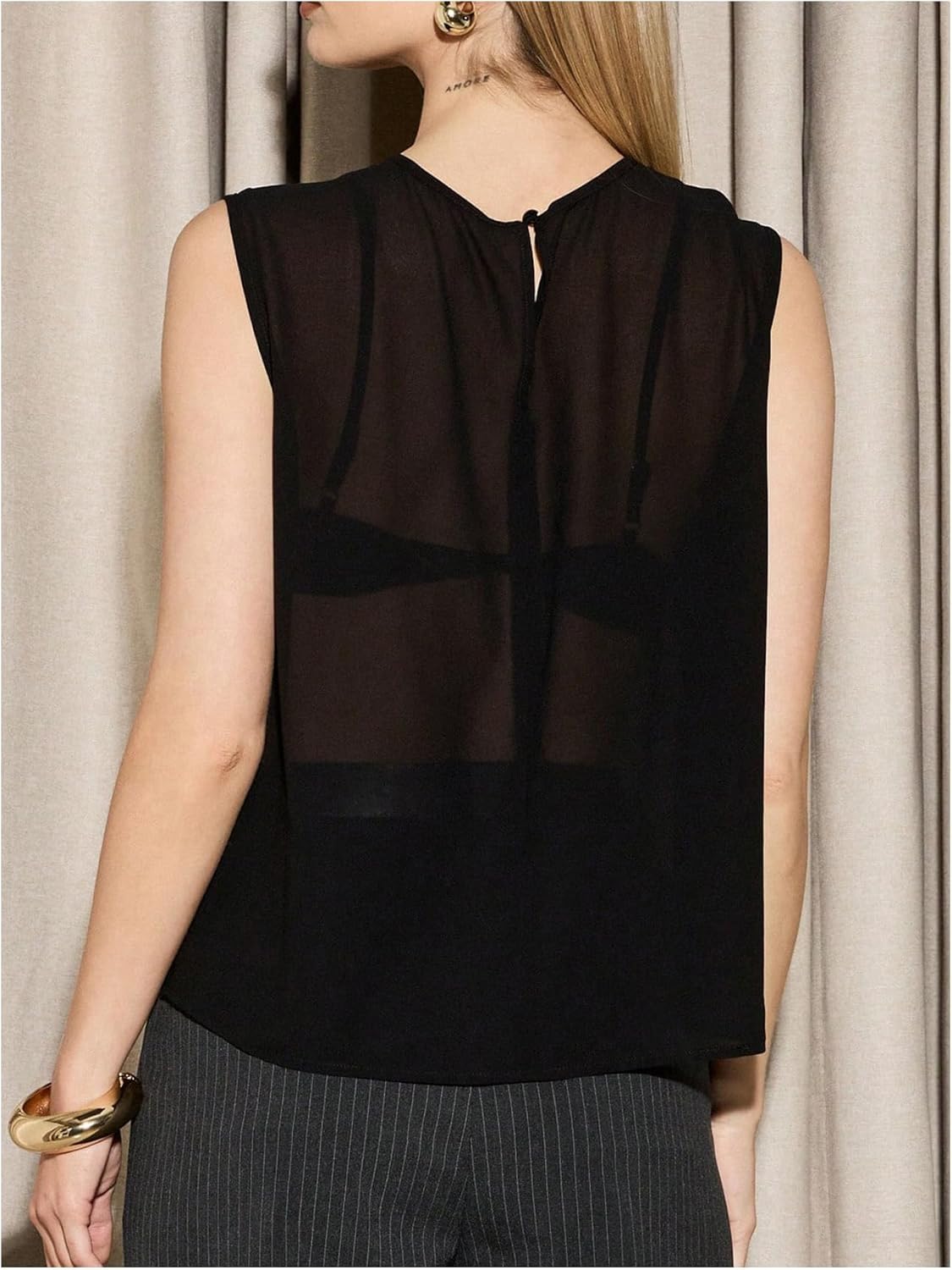 OYOANGLE Women's Sheer Mesh Tank Top Y2K Sleeveless See Through Top with Matching Bralette Going Out Outfits - Image 2