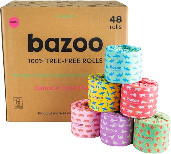 Luxury Bamboo Toilet Paper 370 Sheets/Roll, Plastic Free, Eco
