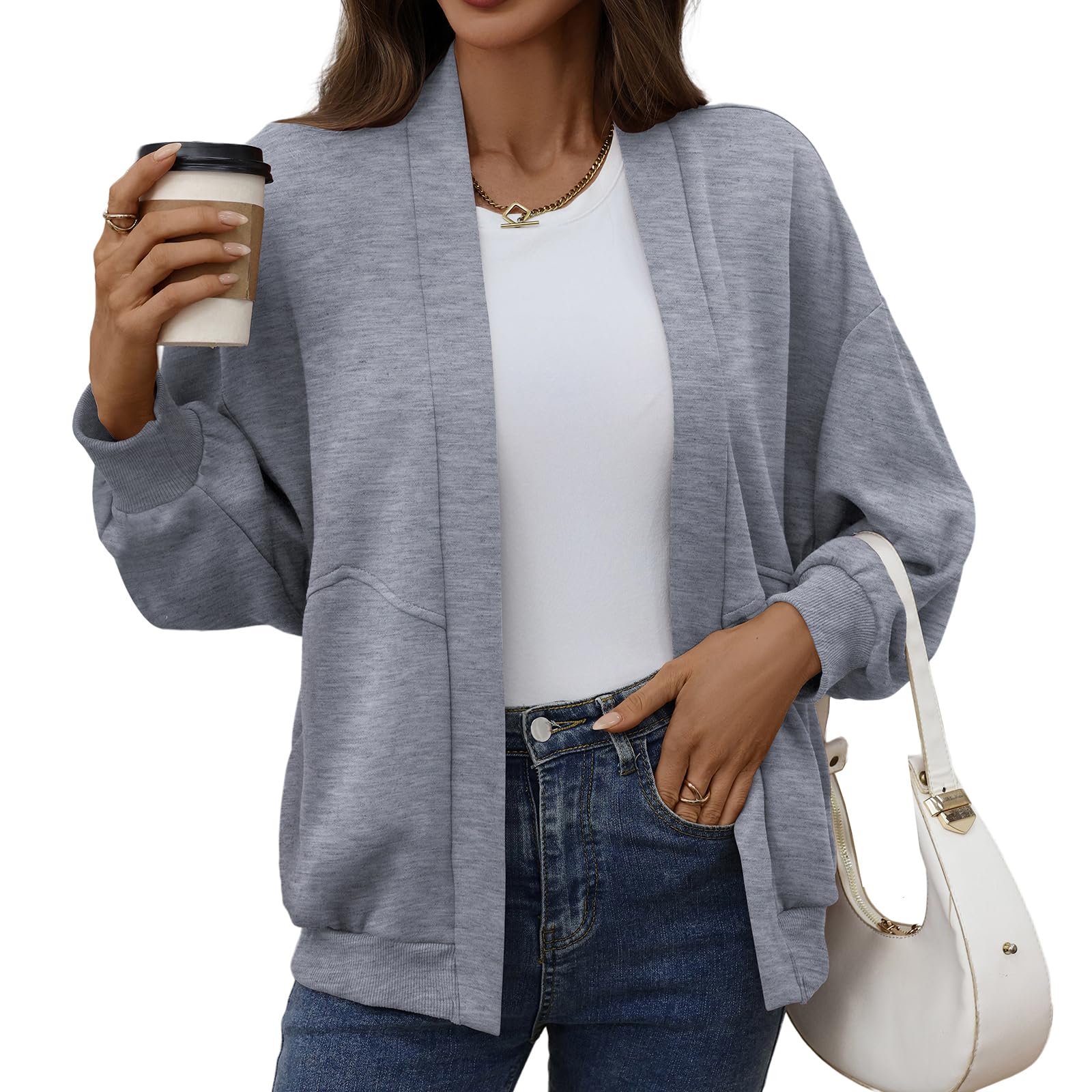 Womens Oversized Cardigan Loose Lightweight Open Front Sweatshirt Casual Long Sleeve Athletic Jackets