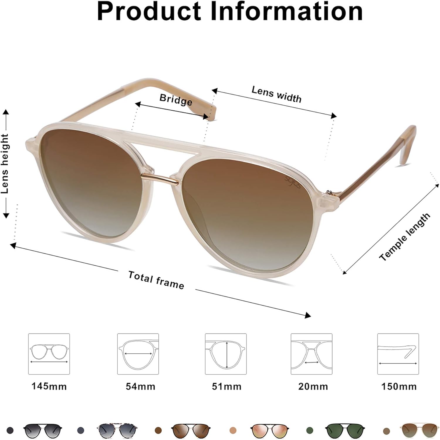 SOJOS Retro Aviator Polarized Sunglasses for Women Men Double Bridge Ladies Shades - Image 4