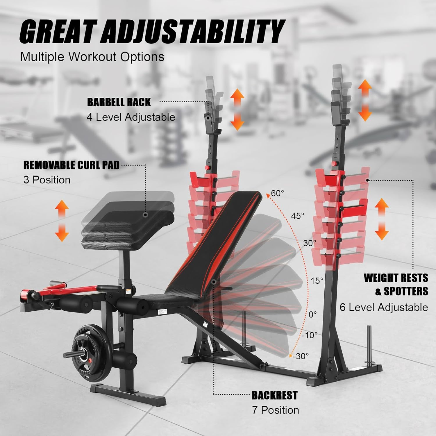 Aceshin Olympic Weight Bench, 900 LBS Adjustable Weight Bench and Squat Rack, Bench Press Set with Leg Extension, Preacher Curl Pad, Workout Bench for Home Gym