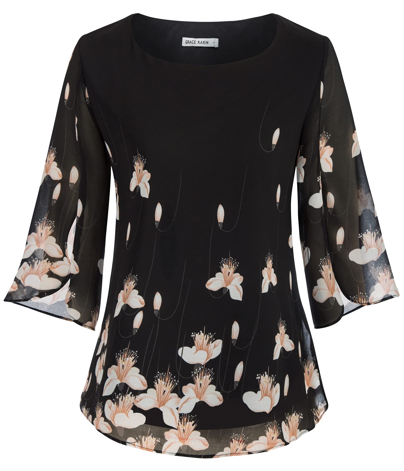 GRACE KARIN Camicia Donna Paillettes a Manica a 3/4 Top Elegante Girocollo Manicotto Split