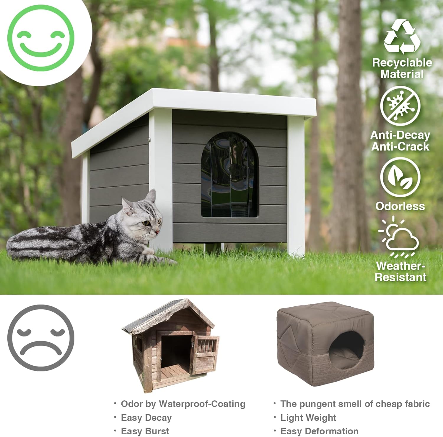 review Insulated Outdoor Cat House, New Material PS Weatherproof Feral Cat Shelter, Waterproof Cat House for Outdoor Cat, Openable Roof, Elevated Feet for Patio, Lawn, Backyard, Grey