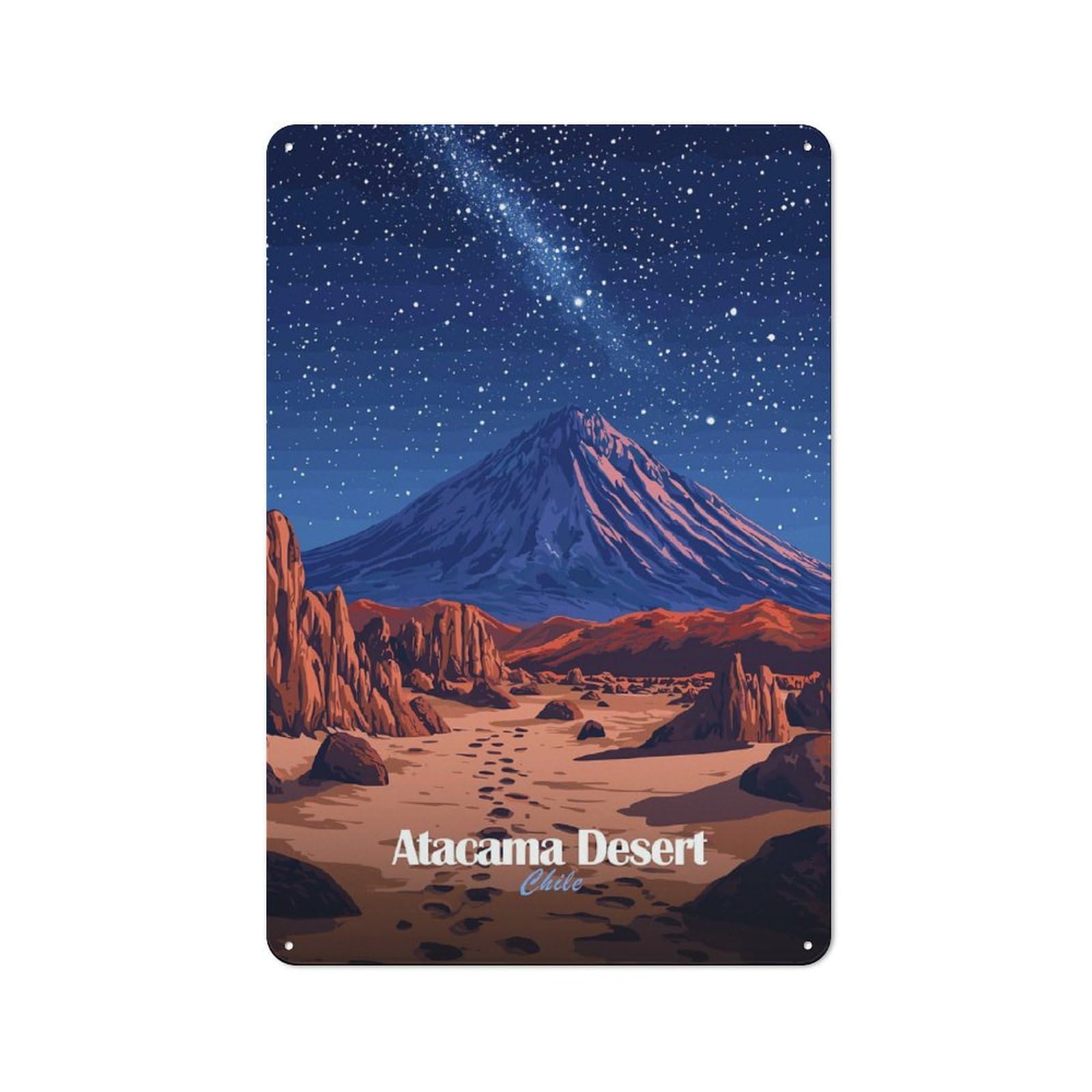 Junmoney Style-12 Tin Wall Plaque 30X20cm With Atacama Desert Night Sky For Bar Or Restaurant, For Hospitality Decor Collectors