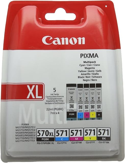 Canon Ink Cartridges PGI-570 PB + CLI-571 B/C/M/Y Ink Cartridges  Multipack For Selected TS and MG Series