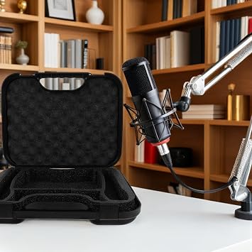 Zerodeko 2pcs Microphone Storage Case Hard Mic Box Large Capacity Black Plastic Sponge Shockproof Portable Carrying Case for Microphone Systems, Studio Recording Equipment