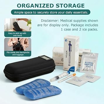 Insulin Cooler Travel Case with Temperature Display, Reusable Ice Packs