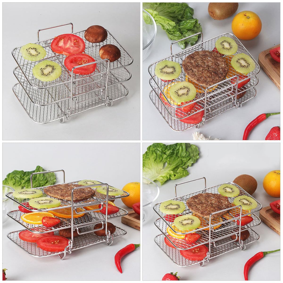 Alipis Rejilla para Freidora de Aire de 3 Niveles Apilables Acero Inoxidable 304 Resistente Accesorio para Horno Eléctrico y Barbacoa Desmontable y Compatible para Cocinar y