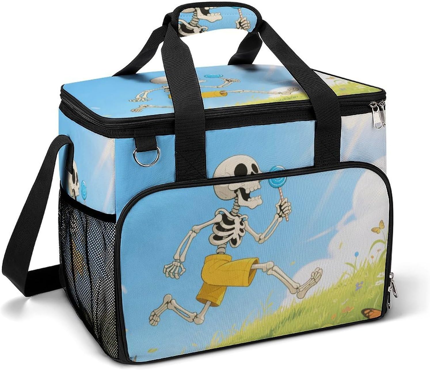 Insulated Picnic Backpack Tote Bag, Large Capacity 30L Funny Skull Cooler Bag Leakproof Beach Bags Portable Lunch Box Waterproof Picnic Basket for Beach Camping BBQ