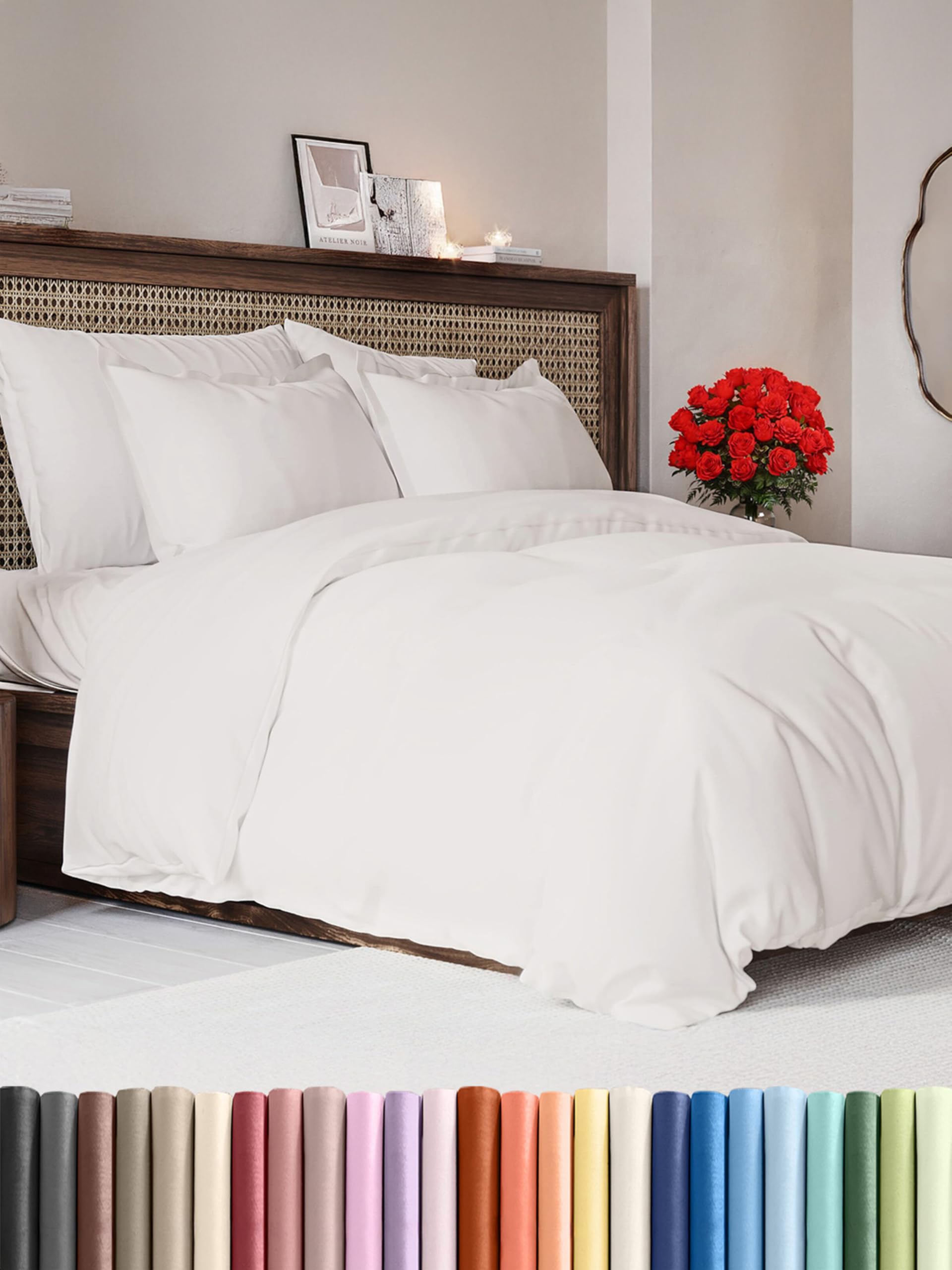 duvet cover queen size set - extra soft queen size duvet cover 90 x 90 with 2 pillow shams - hotel luxury easy care & fade free w/zipper closures & ties - comfy breathable bedding set (antique white)