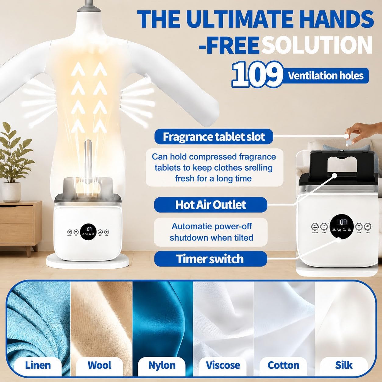 Automatic Shirt Ironing Machine,Hands-Free Garment Steamer & Clothes Dryer,109 Pores Inflatable Shirt Ironing Machine for Shirts,Pants,Dresses and Shoes,Fast Drying Wrinkle Remover for Home C
