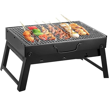 Gharonda Folding & Portable Outdoor Barbeque Grill Toaster Charcoal BBQ Grill Oven Black Carbon Steel (Black)