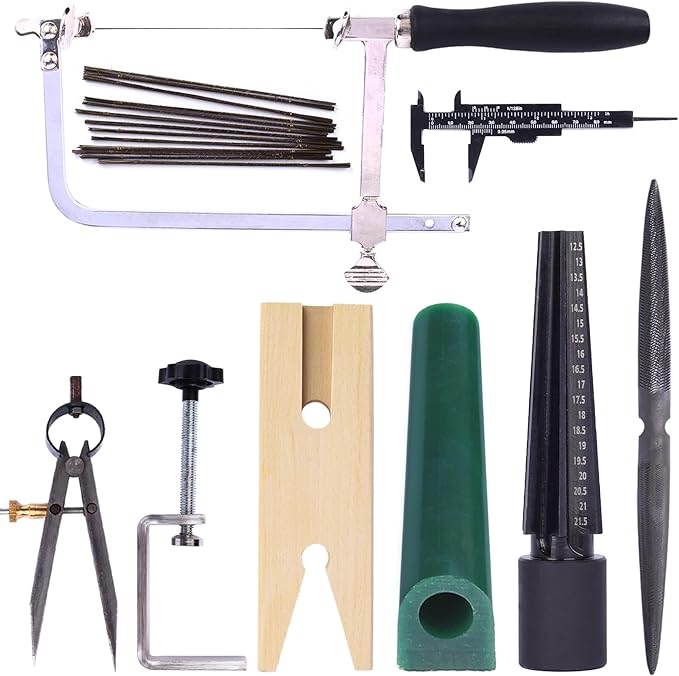 Jewelers Wax Ring Carving Tool Kit Jewelry Ring Wax Tube Molds Making Lost Wax Casting Kit Wax Ring Saw with Blades Wax Ring Sizer Jewelers Wax File Bench Pin