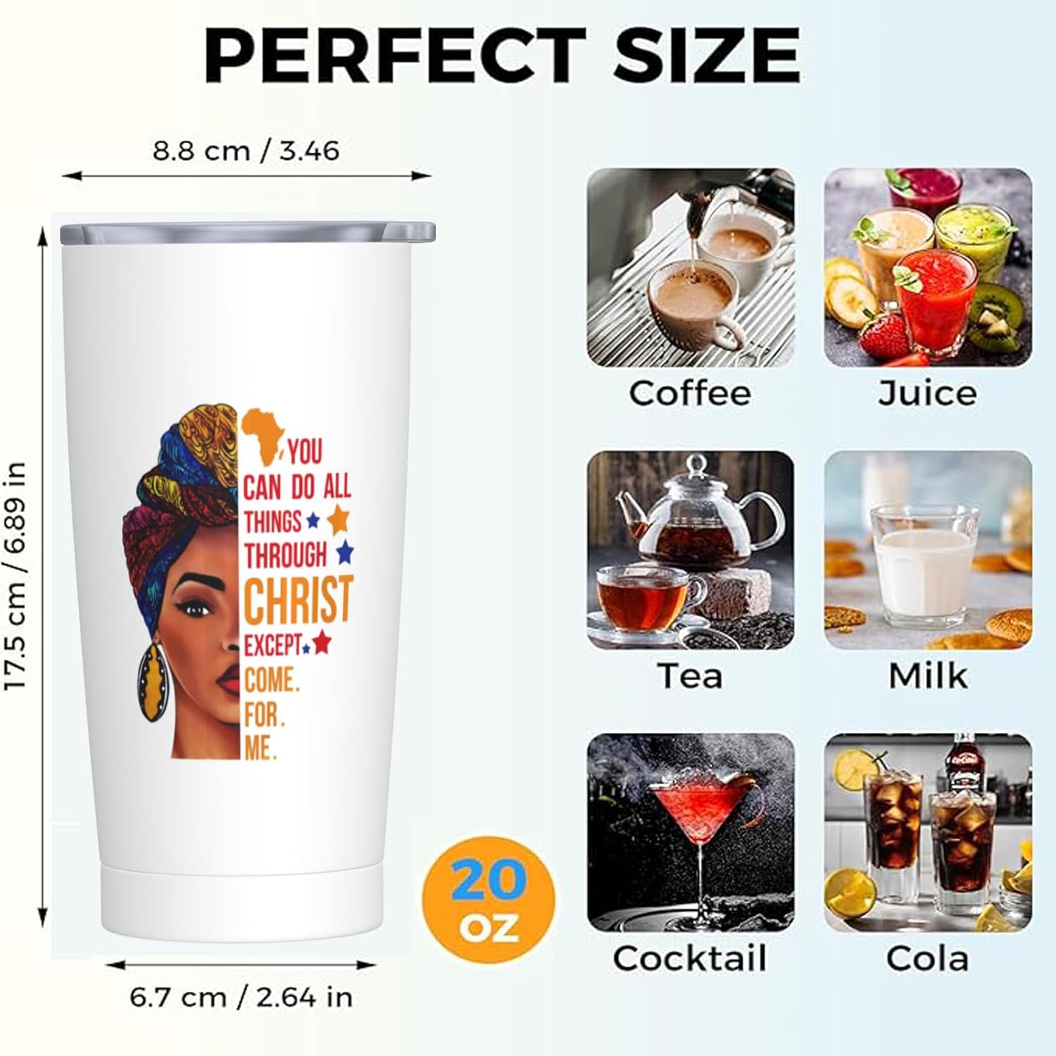 African American Woman with Quotes Black Girl Tribal 20 OZ Inspirational Travel Coffee Mug, Gift for Sister, Best Friend, Coworker & Mom, Ideal Mothers Day Gift from Daughter - Image 2