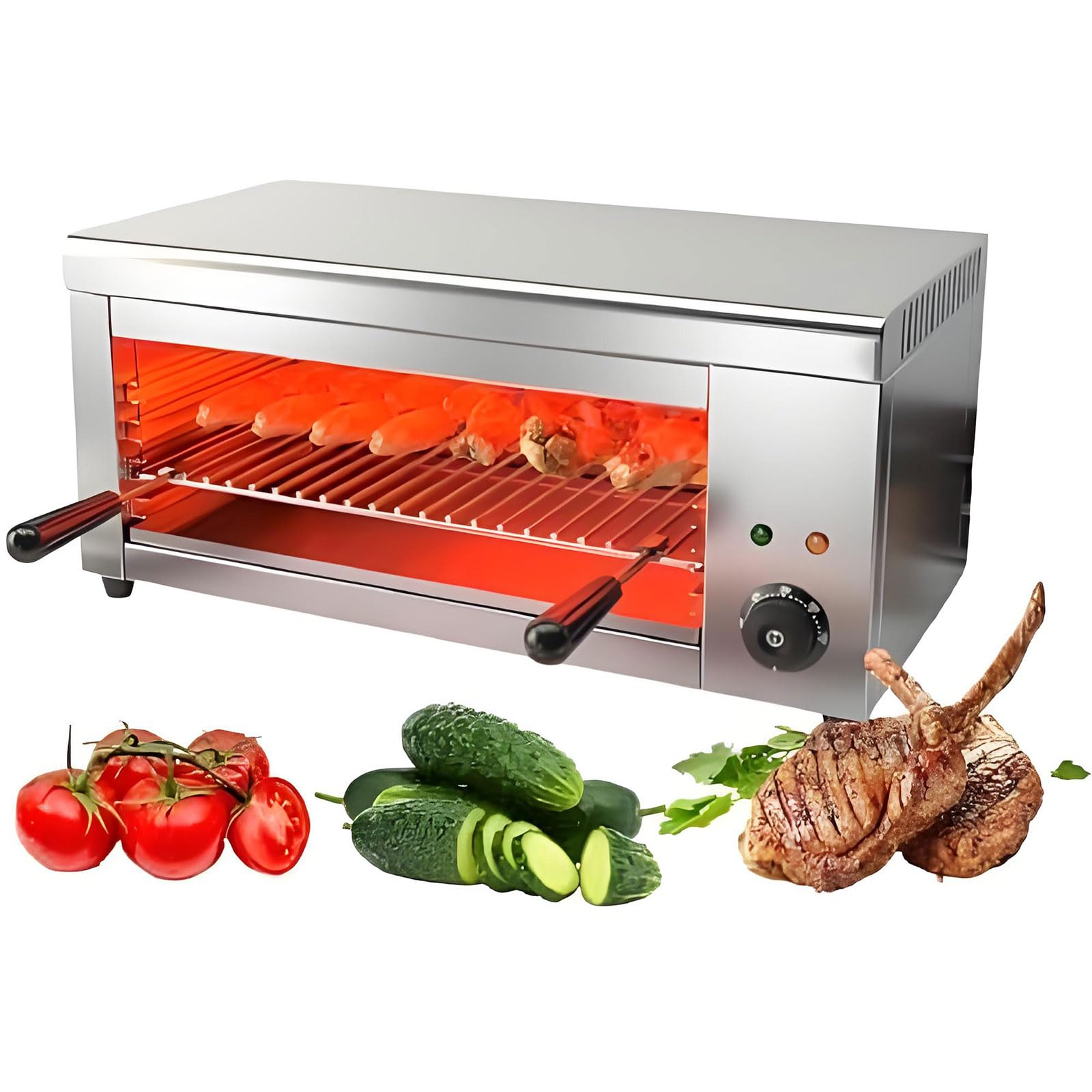Horno De Salamandra Eléctrico Comercia Fundidor De Queso EléCtrico De 2000 W Parrilla Fundidora De Queso Acero Inoxidable Para Encimera Con Bandeja Recogemigas ExtraíBle Para Queso, Filetes