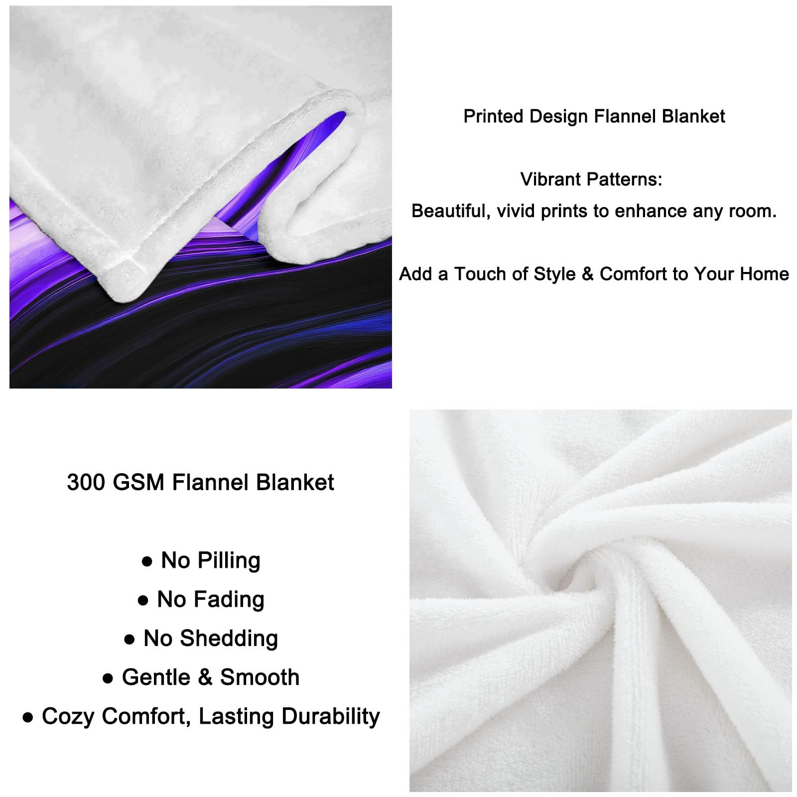 220 x 240 cm Manta de Franela Ultra Suave Líneas Elegantes Giratorias Abstractas Manta Multifuncional, Cálida para Todas Las Estaciones Violeta, Deal como el Mejor Regalo para Familia y Amigos