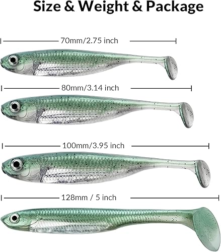 Miniatura 5 de QualyQualy Cebo de plástico suave Swimbait Paddle Tail Shad Lure Soft Bass Shad Bait Shad Minnow Paddle Tail Cebo de natación para Bass Trucha