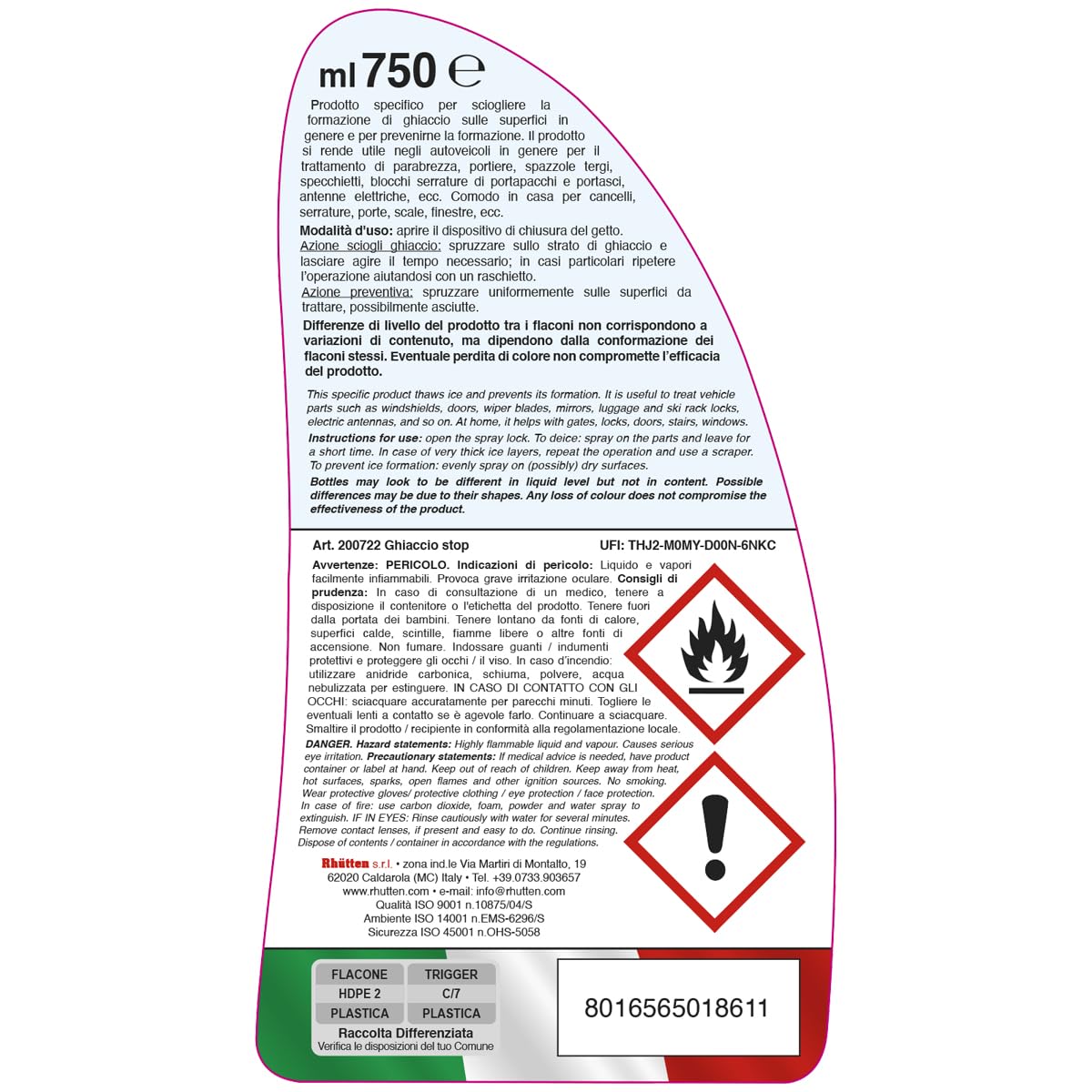 Rhütten 200722 Spray Anticongelante, 750 ml