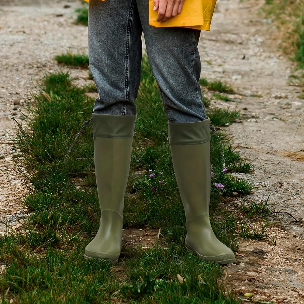 Botas de Lluvia de Goma para Mujer, Impermeables, Plegables, Altas, para jardín, Botas de Agua Ligeras, Botas para el Barro
