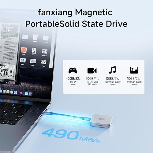 Miniatura 3 de fanxiang SSD portátil magnético de 1 TB, SSD externo con USB 3.2 Gen 1 tipo C y anillo magnético, almacenamiento compacto para iPhone 1615,